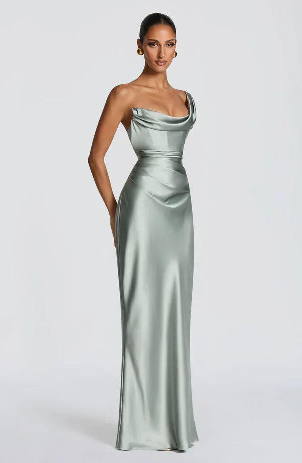 Solveine | Women's Evening Gown Cowl Neck Maxi Dress - Burgundy - Image 12