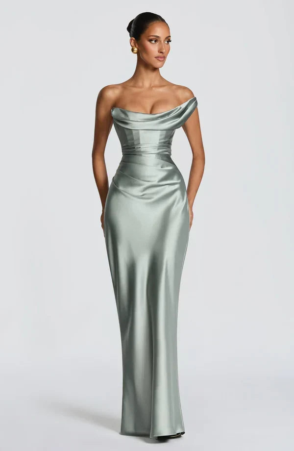 Solveine | Women's Evening Gown Cowl Neck Maxi Dress - Burgundy - Image 2