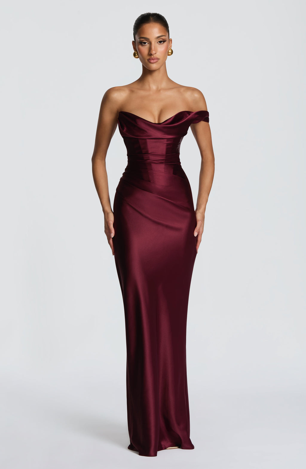 Solveine | Women's Evening Gown Cowl Neck Maxi Dress - Burgundy - Image 5