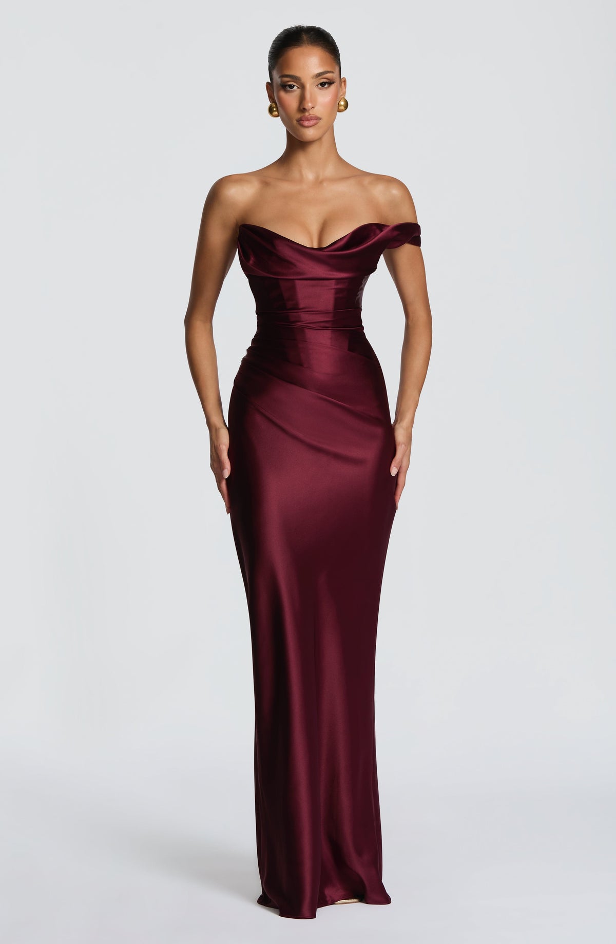 Solveine | Women's Evening Gown Cowl Neck Maxi Dress - Burgundy - Image 5