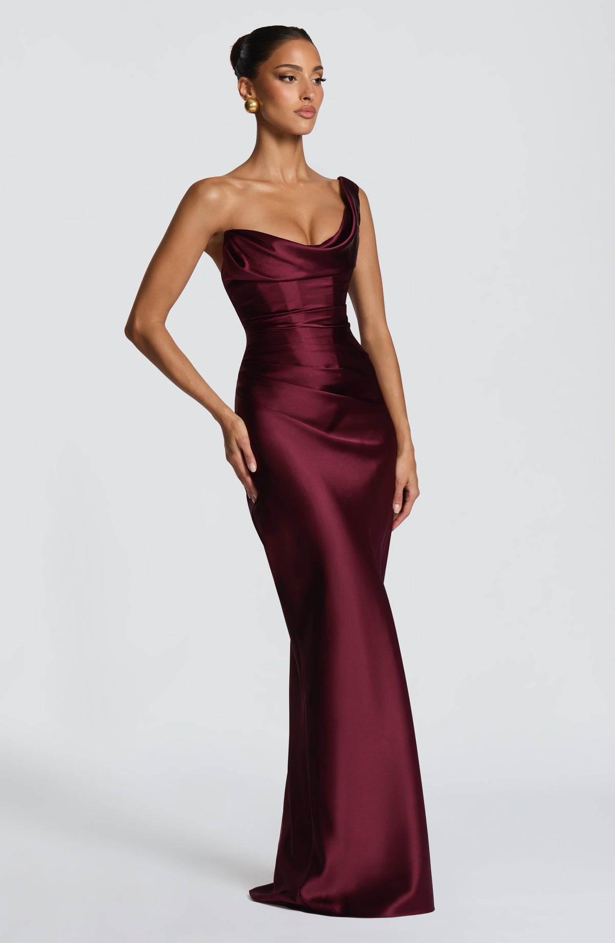 Solveine | Women's Evening Gown Cowl Neck Maxi Dress - Burgundy - Image 7