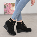 Solveth | Women's Wedge Ankle Boots Lace-Up - Black - Image 1