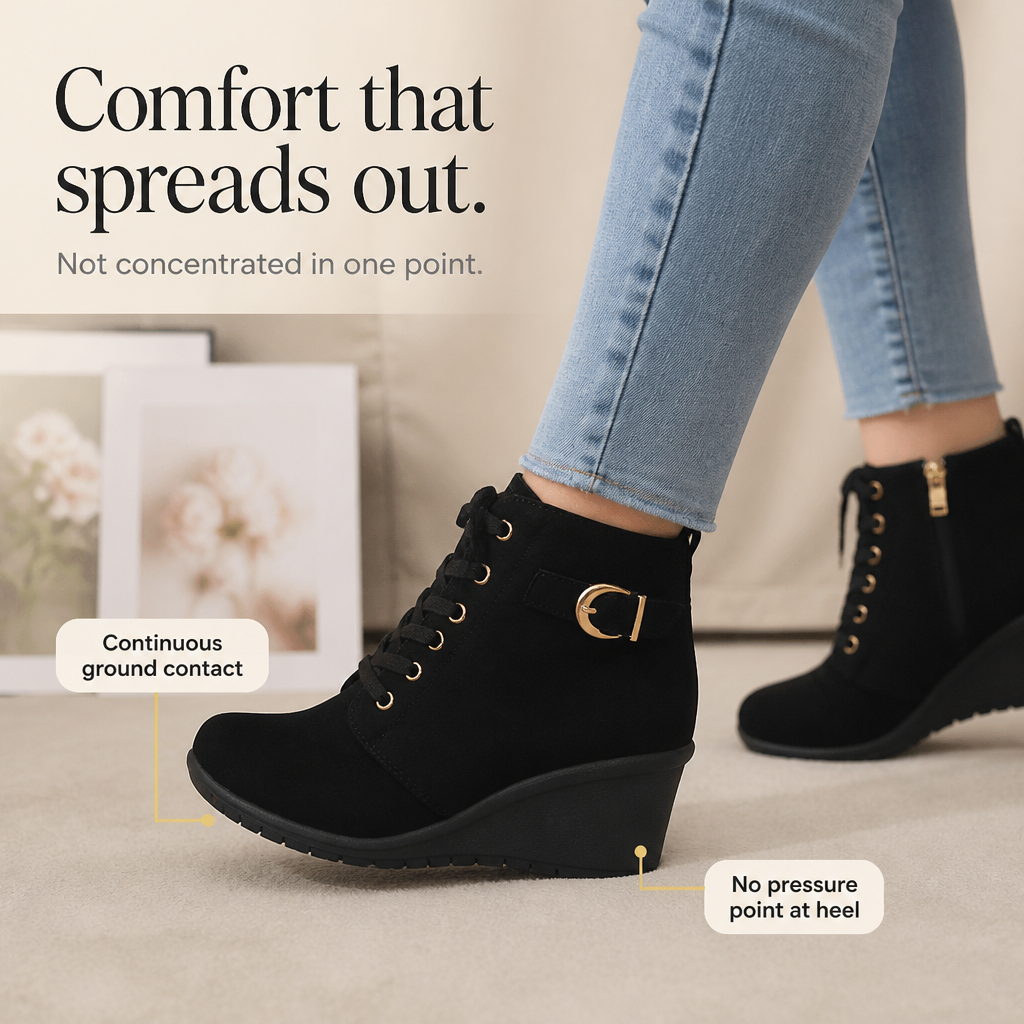 Solveth | Women's Wedge Ankle Boots Lace-Up - Black - Image 5