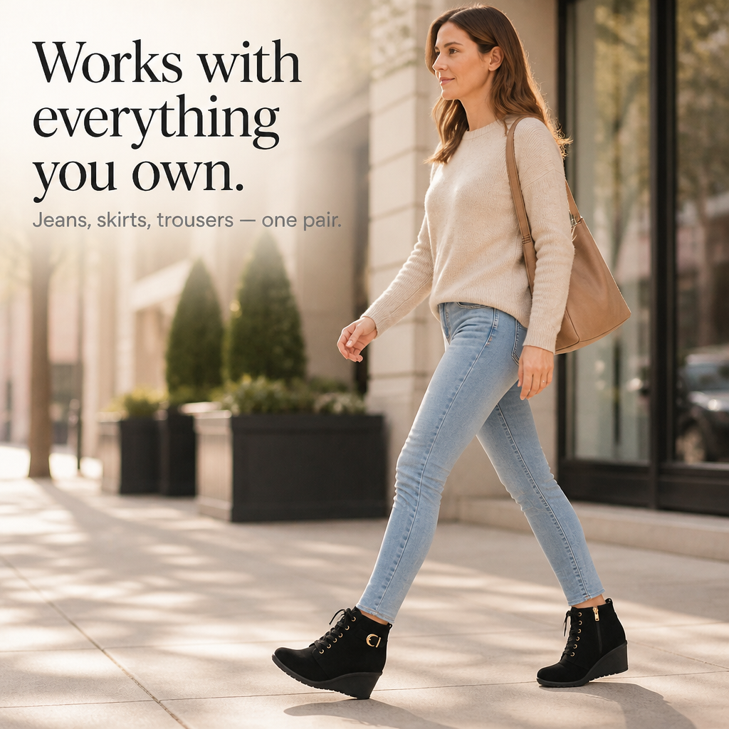 Solveth | Women's Wedge Ankle Boots Lace-Up - Black - Image 8