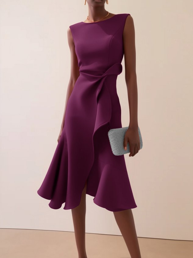 Solvindra | Women's Asymmetric Ruffle Midi Dress - Red - Image 8