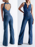 Sorella | Women's Denim Flare Leg Jumpsuit Heart Back - Blue - Image 1