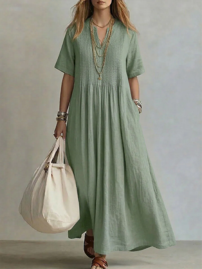 Sorelle | Women's Relaxed Maxi Dress V-Neck Pleated - Image 2