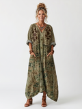 Sorinda | Women's Midi Dress Oversized Print - Olive Green - Image 1