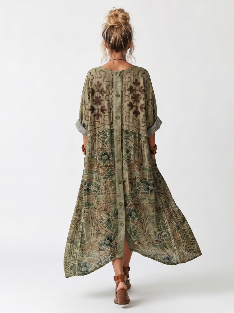 Sorinda | Women's Midi Dress Oversized Print - Olive Green - Image 4