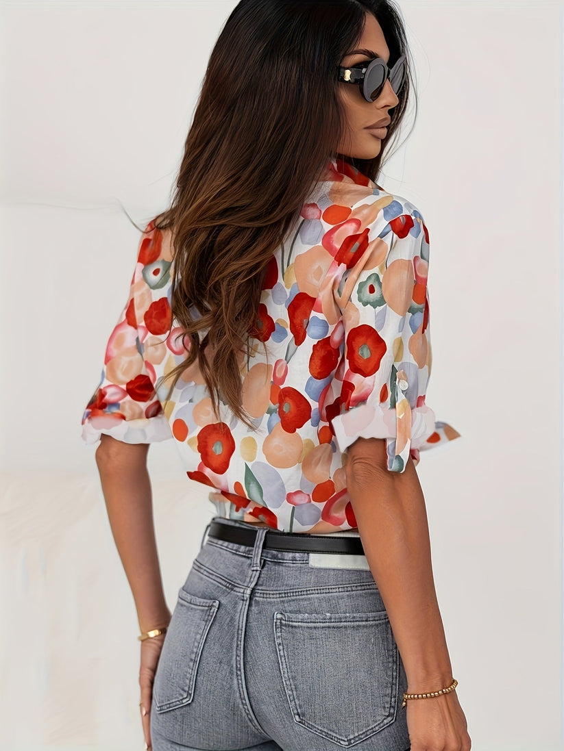 Sorindel | Women's Floral Linen Top Button-Down Blouse - Image 3