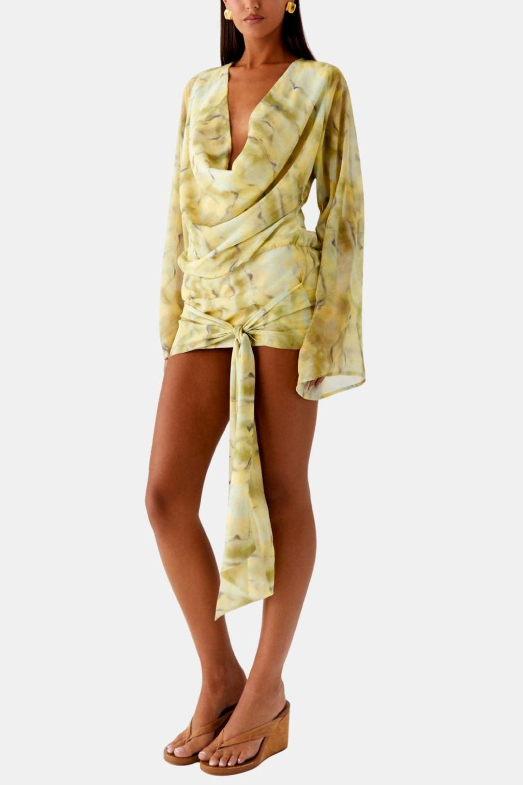 Sylvara | Women's Cowl Neck Mini Dress - Yellow - Image 2