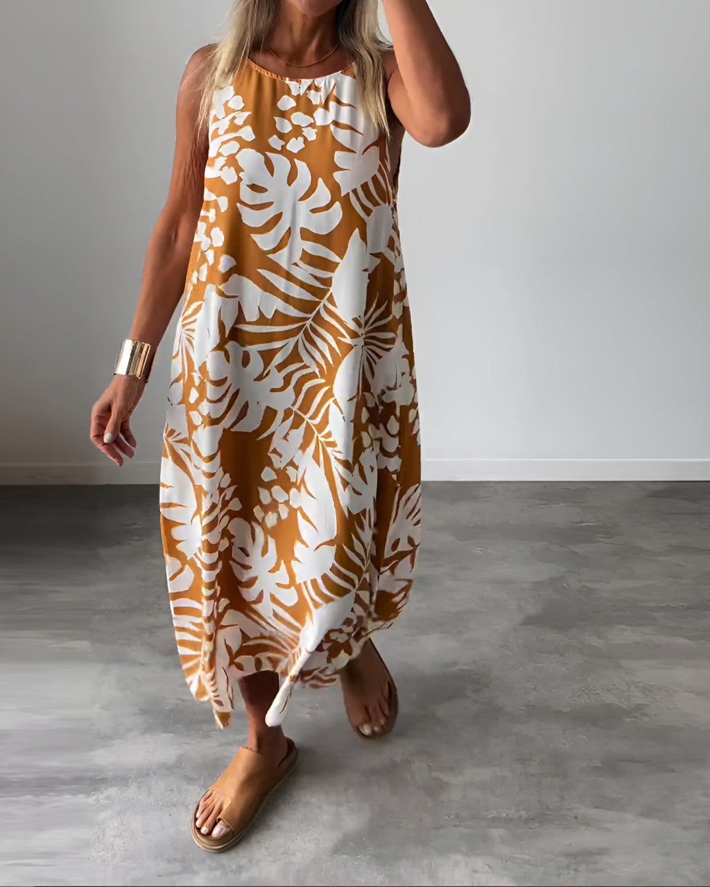 Talvine | Women's Sleeveless Midi Dress Tropical Print - Image 4