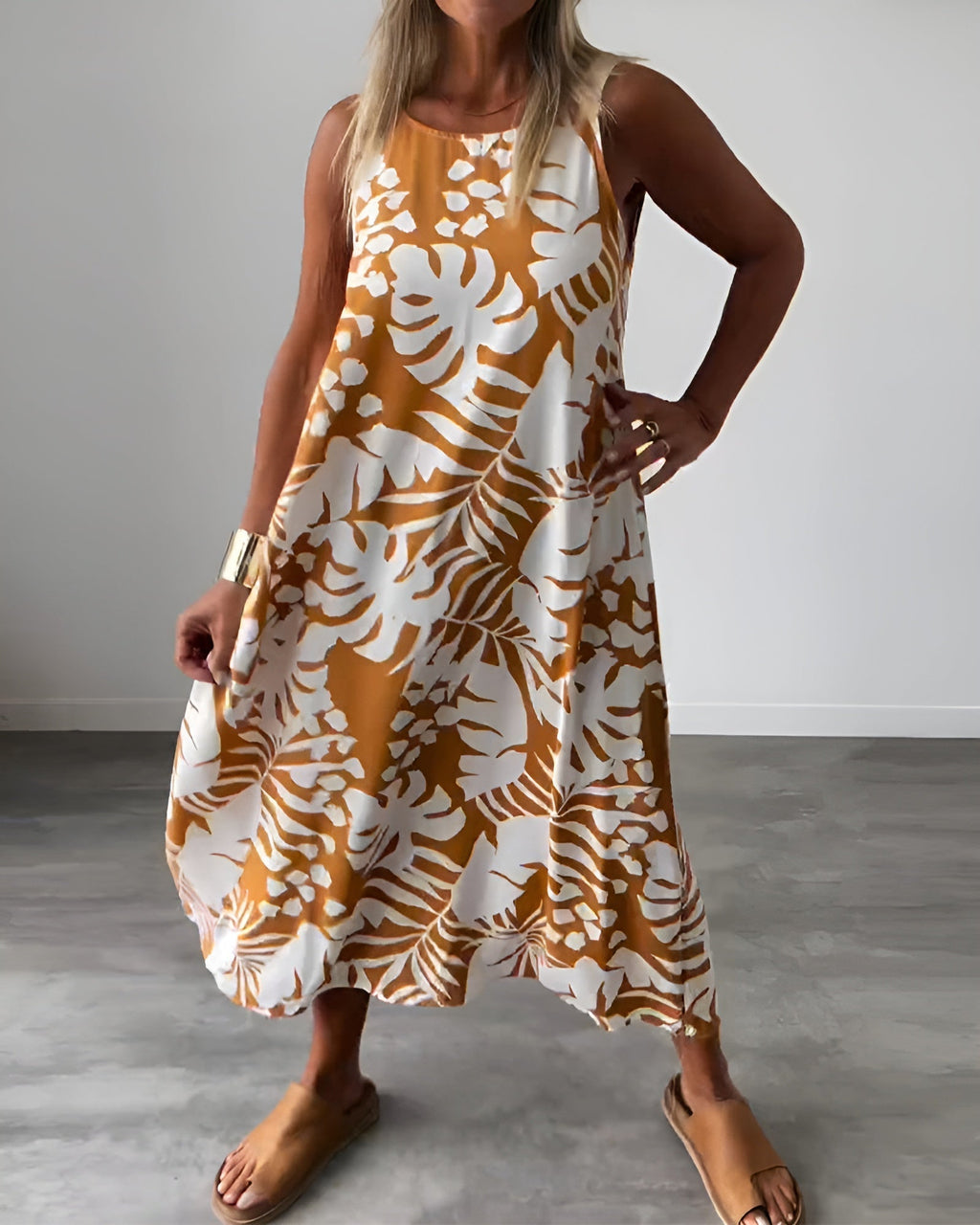Talvine | Women's Sleeveless Midi Dress Tropical Print - Image 6