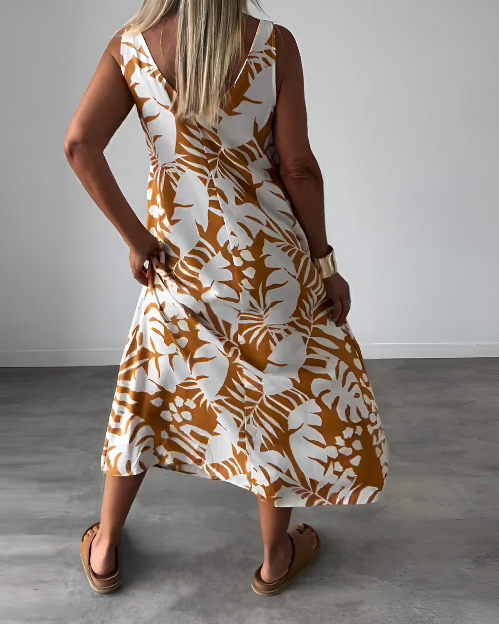 Talvine | Women's Sleeveless Midi Dress Tropical Print - Image 7