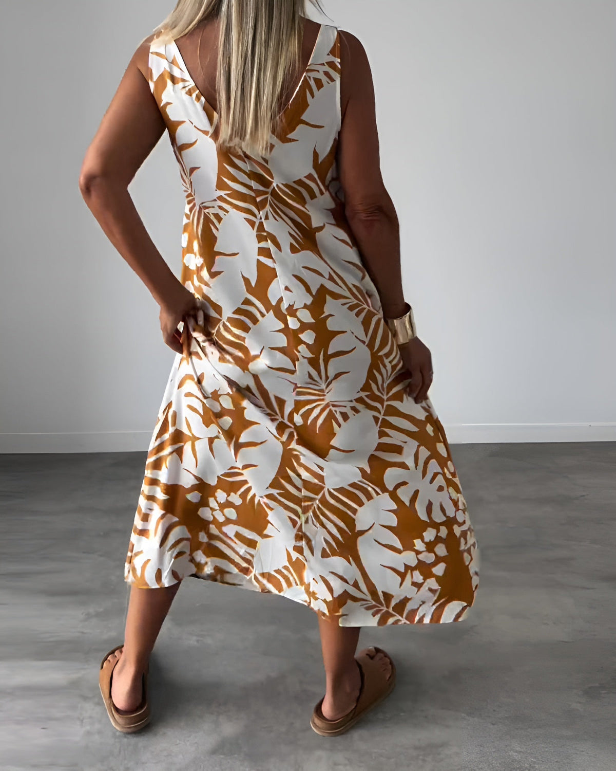Talvine | Women's Sleeveless Midi Dress Tropical Print - Image 7