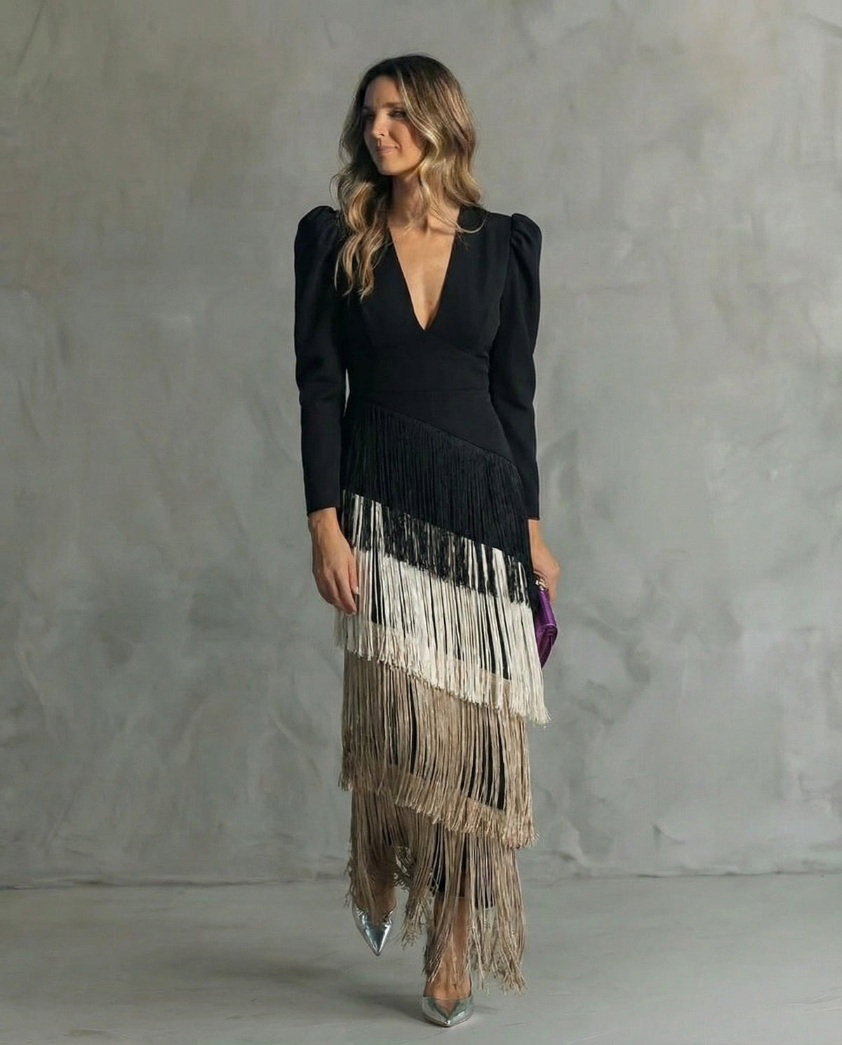 Tavelle | Women's Cocktail Dress Layered Fringe Midi - Image 1