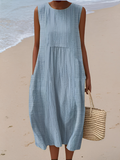 Tavelle | Women's Sleeveless Casual Midi Dress - Light Blue - Image 1