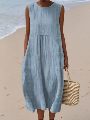 Tavelle | Women's Sleeveless Casual Midi Dress - Light Blue - Image 1