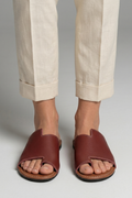 Tavindel | Women's Leather Slide Sandals Open Toe - Burgundy - Image 1