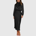 Tavindra | Women's Satin Maxi Dress Long Sleeve - Image 1