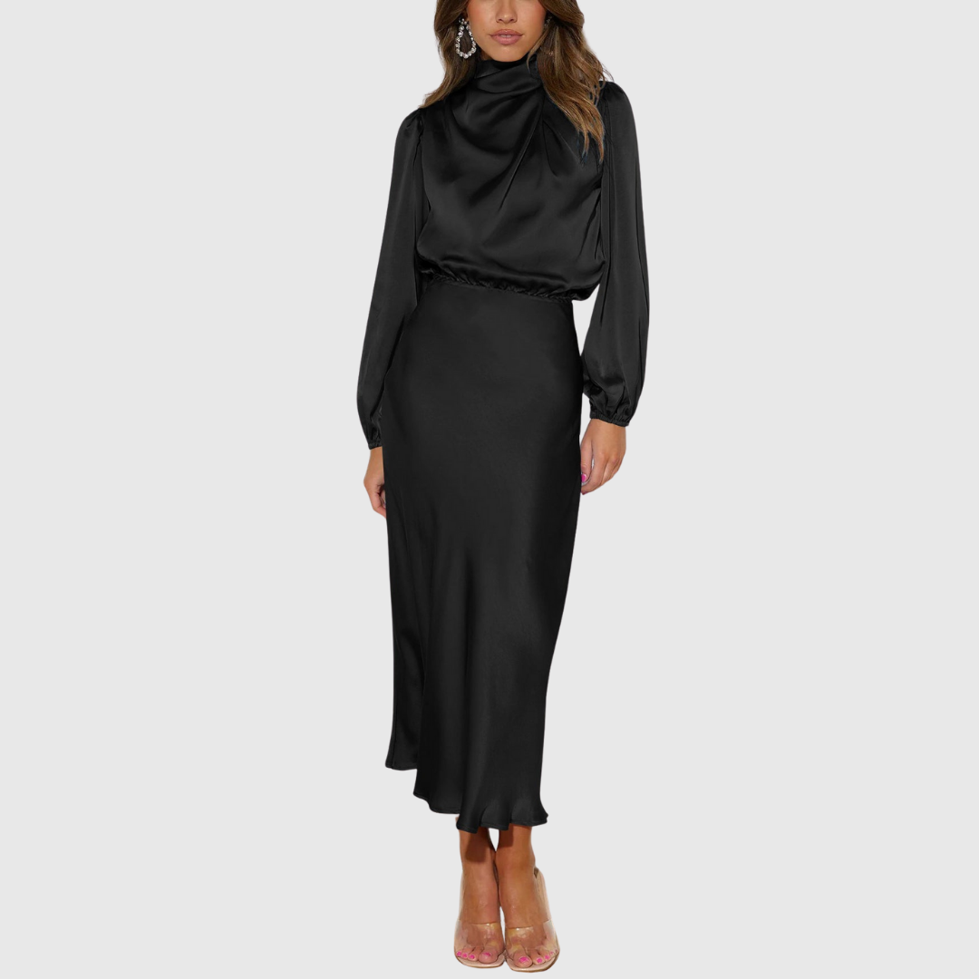 Tavindra | Women's Satin Maxi Dress Long Sleeve - Image 1