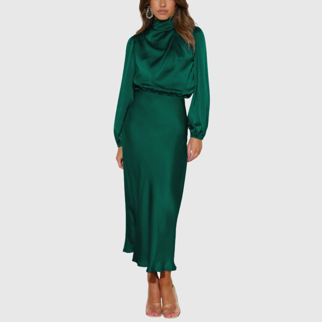 Tavindra | Women's Satin Maxi Dress Long Sleeve - Image 5