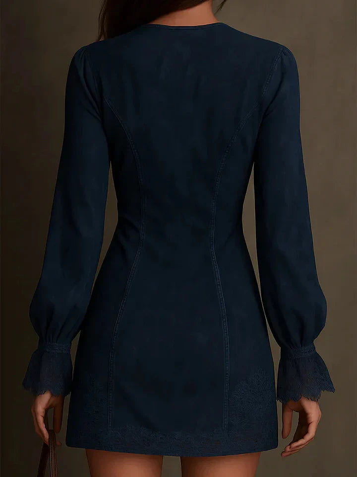 Tavita | Women's Long Sleeve Lace Mini Dress - Navy - Image 4