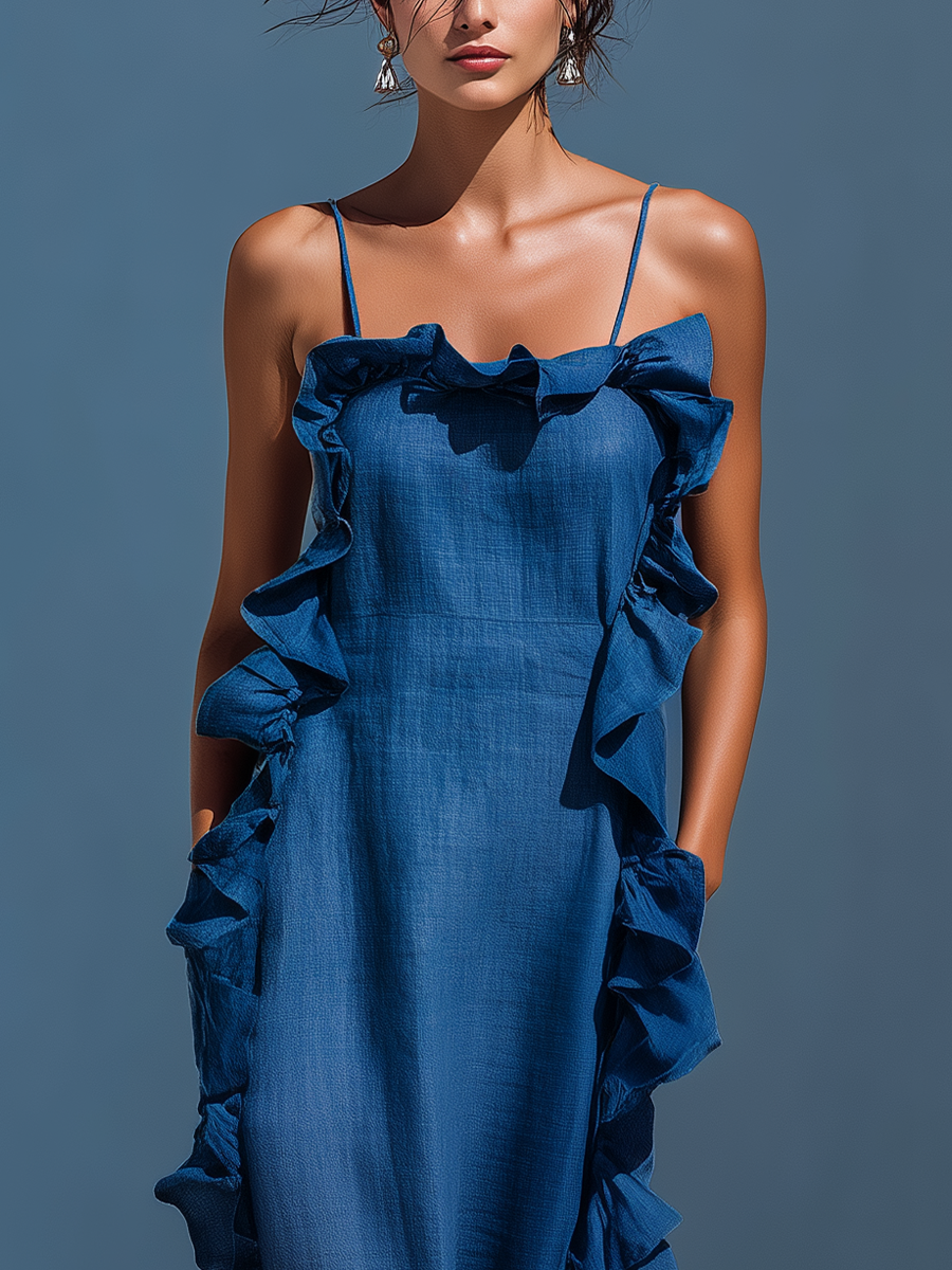 Telvara | Women's Casual Summer Maxi Dress Ruffle - Blue - Image 2