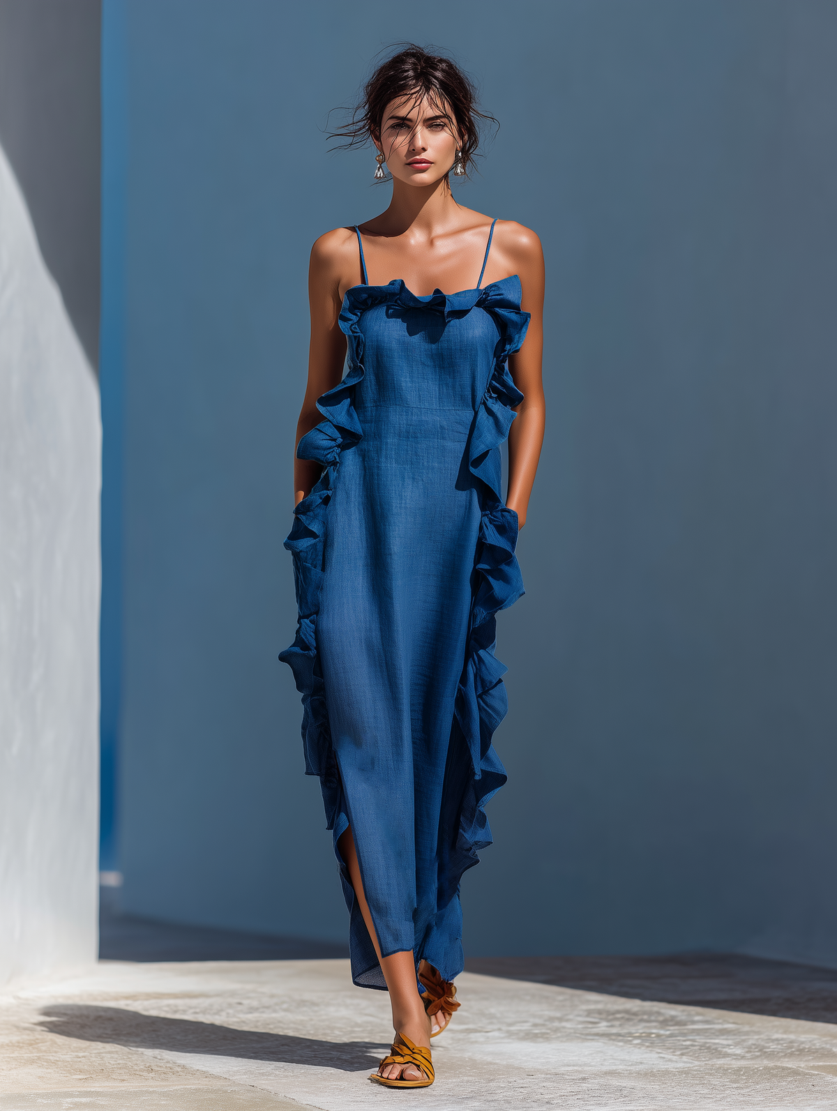 Telvara | Women's Casual Summer Maxi Dress Ruffle - Blue - Image 3