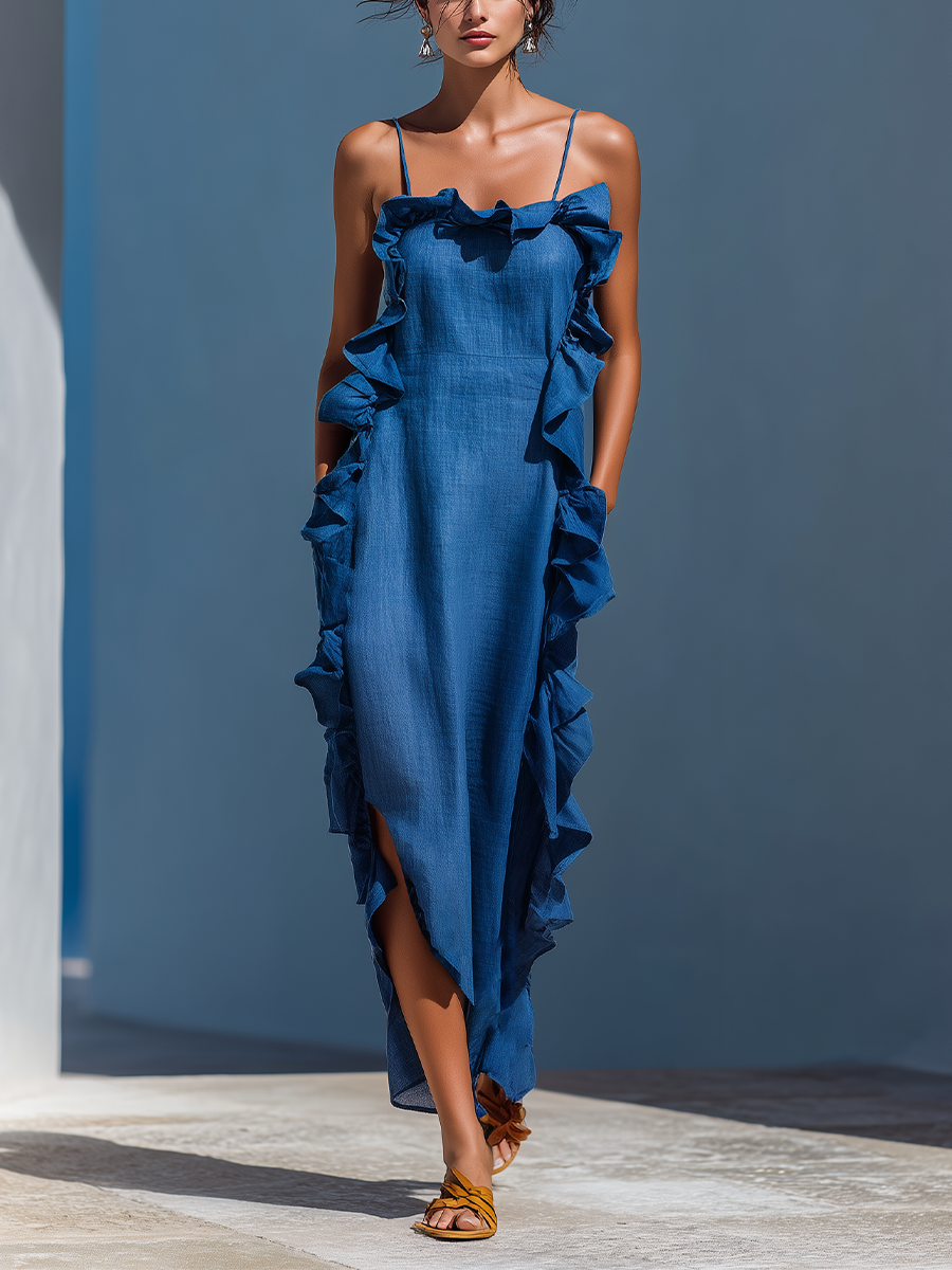 Telvara | Women's Casual Summer Maxi Dress Ruffle - Blue - Image 5