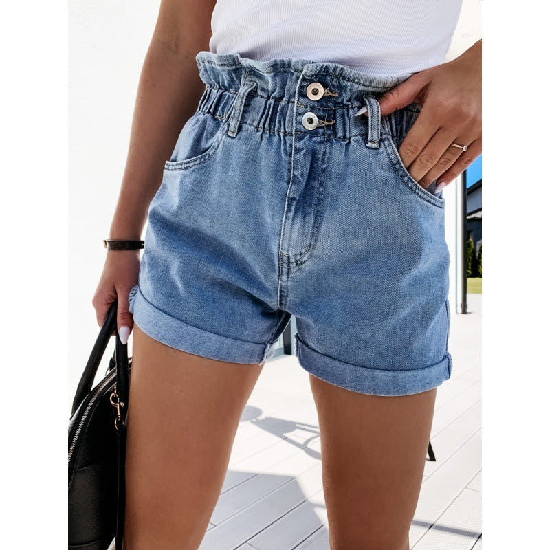 Telvara | Women's High-Waisted Denim Shorts - Light Blue - Image 1
