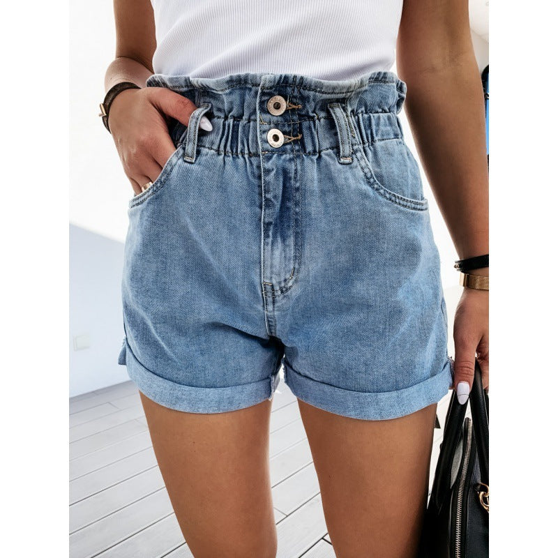 Telvara | Women's High-Waisted Denim Shorts - Light Blue - Image 5