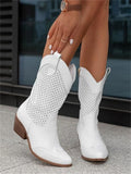 Telvara | Women's Western Cowboy Boot Block Heel - White - Image 3