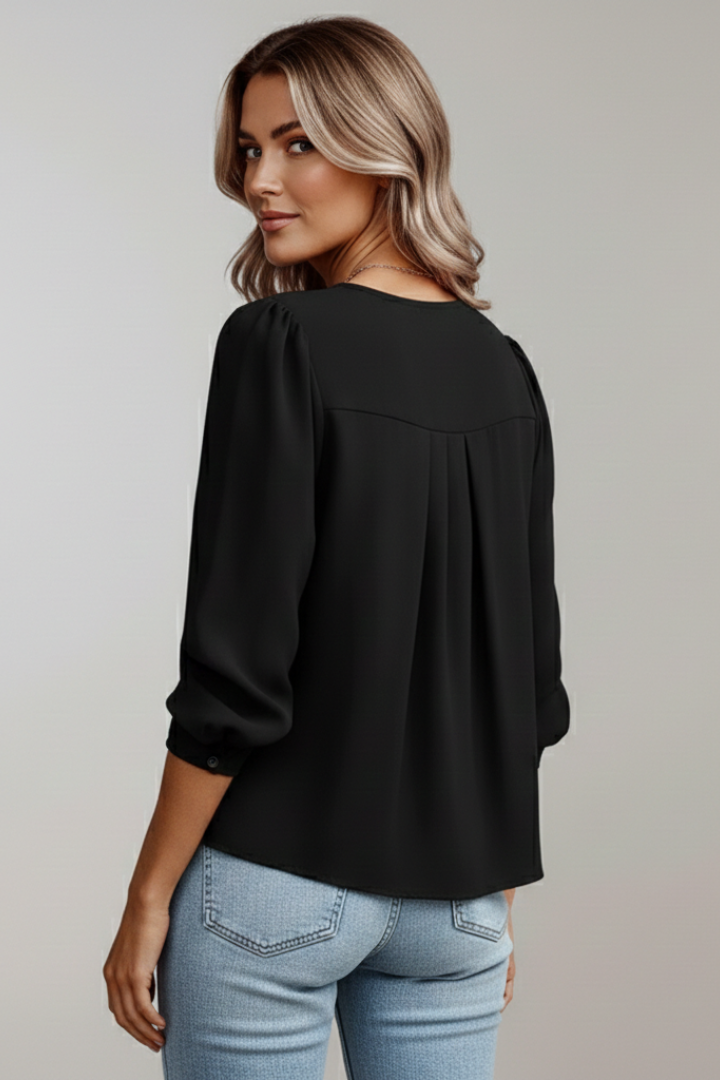 Telvessa | Women's Linen Top Long Sleeve Blouse - Black - Image 5