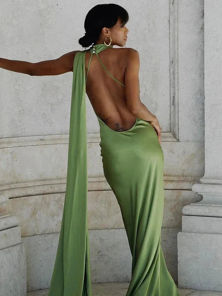 Telvienne | Women's Evening Gown Halter Neck Maxi Dress - Yellow - Image 6