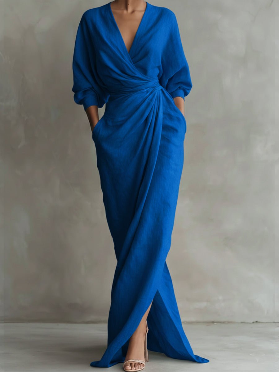 Telvine | Women's Wrap Maxi Dress V-Neck Ruched - Image 2