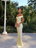 Telvourne | Women's Evening Gown Off-Shoulder Maxi Dress - Yellow - Image 1