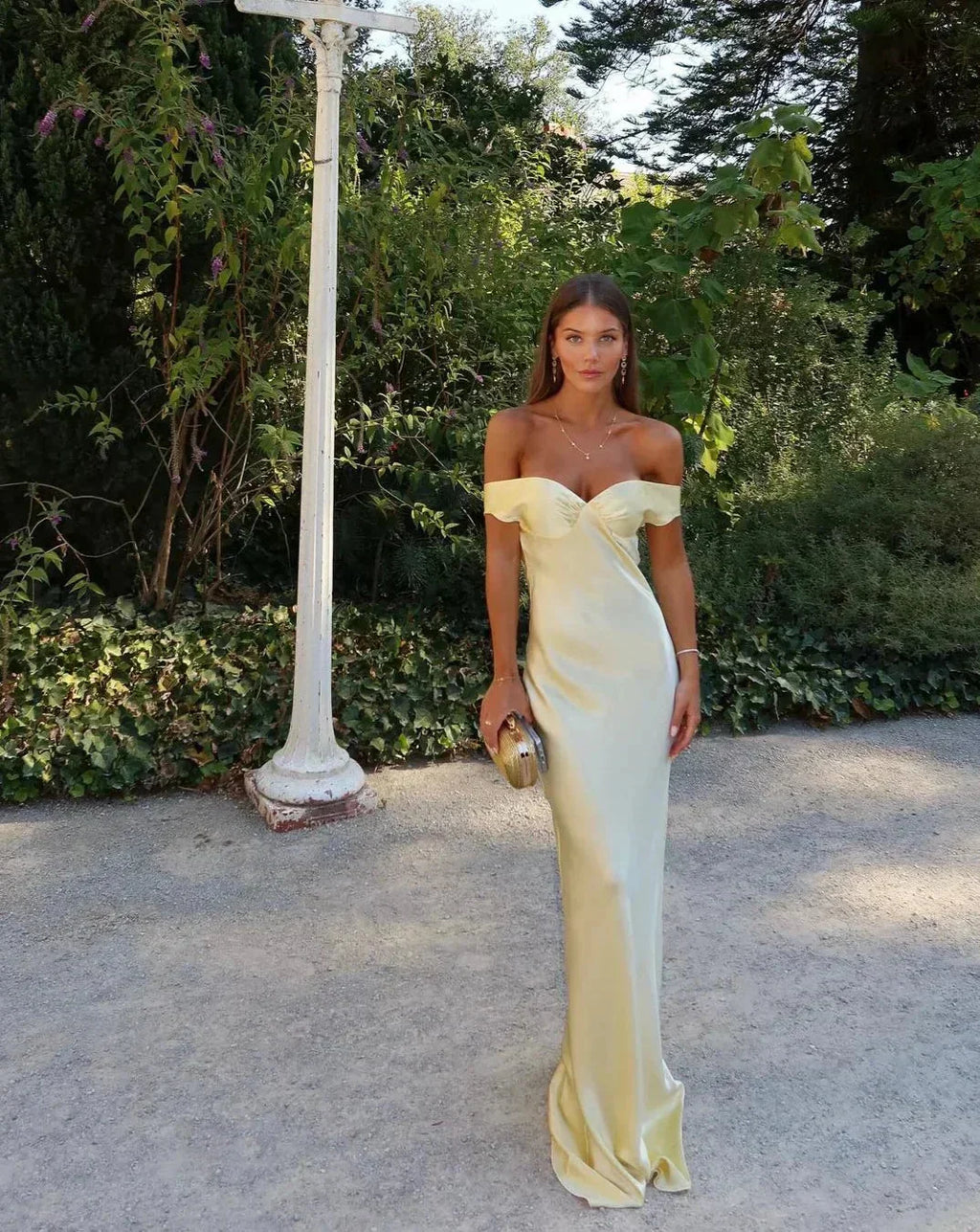 Telvourne | Women's Evening Gown Off-Shoulder Maxi Dress - Yellow - Image 2