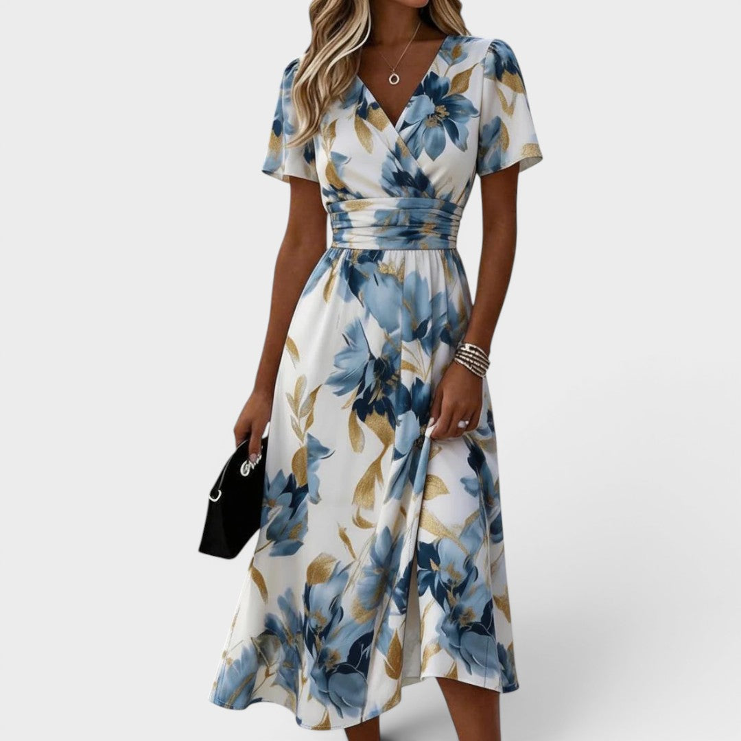 Thalindra | Women's Floral Print Wrap Midi Dress - Floral - Image 1