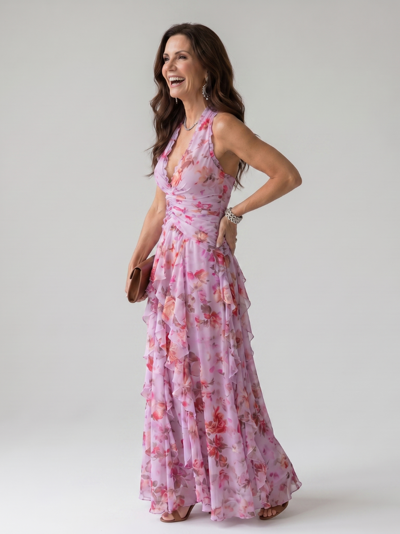 Thalveen | Women's Maxi Dress Halter Neck - Lilac - Image 2