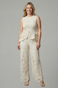 Thessaly | Women's Two Piece Lace Set Wide Leg Pants - Cream - Image 1