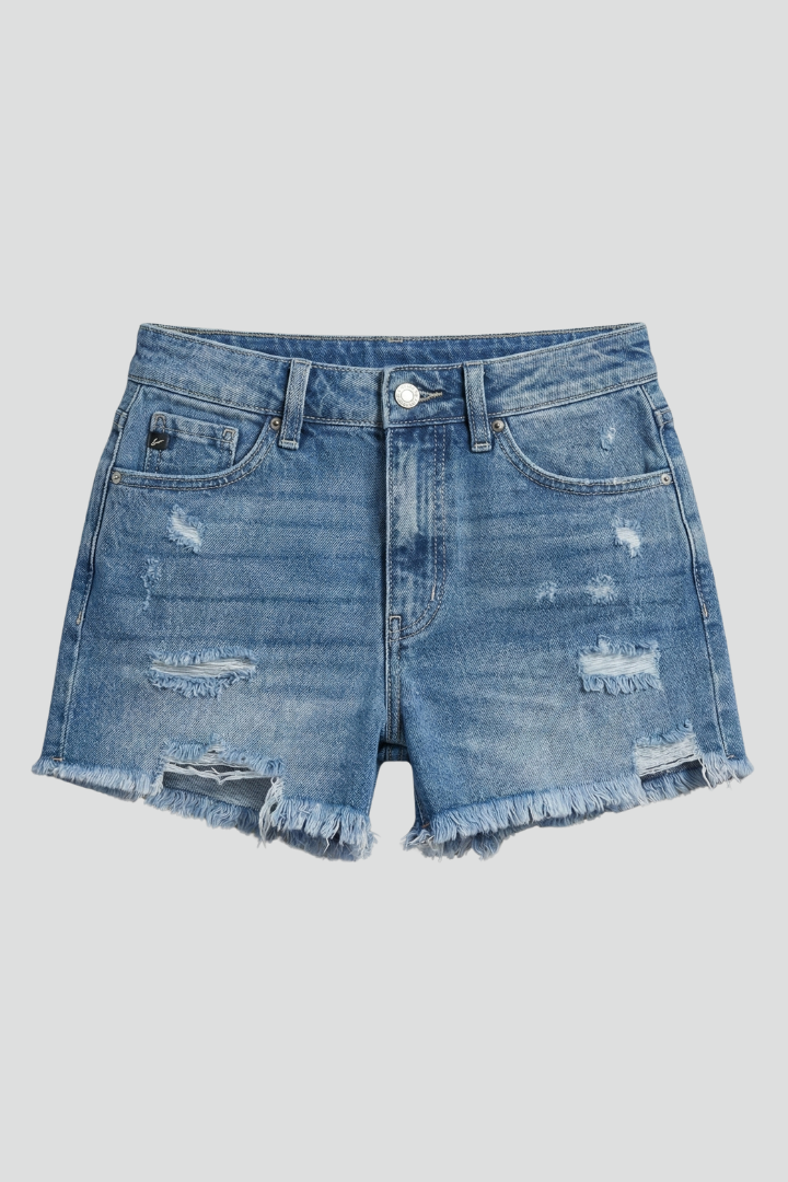 Tilvorne | Women's Distressed Denim Shorts Frayed Hem - Blue - Image 2