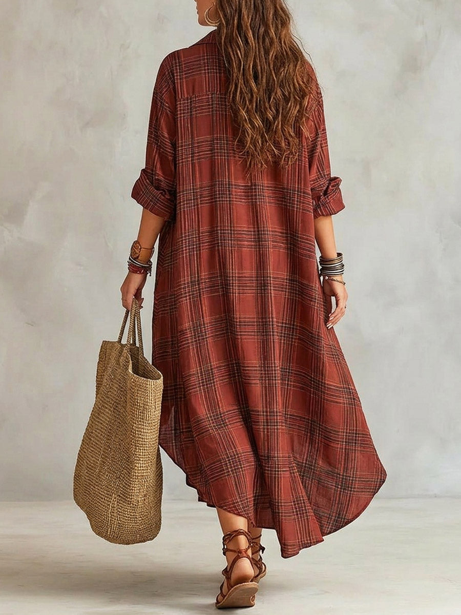 Tilvorne | Women's Plaid Maxi Shirt Dress - Red - Image 2