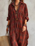 Tilvorne | Women's Plaid Maxi Shirt Dress - Red - Image 3