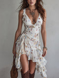 Tindelle | Women's Floral Ruffle Mini Cocktail Dress - White - Image 1