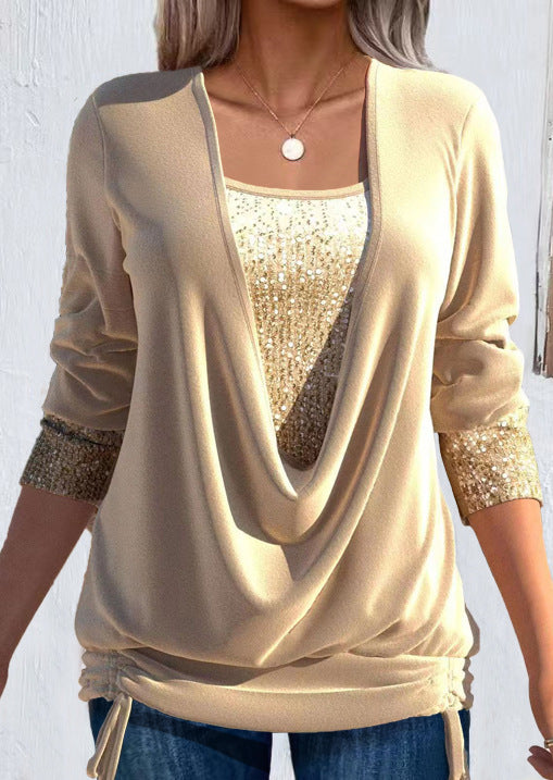 Tivara | Women's Christmas Party Top Sequin Cowl Neck - Image 1