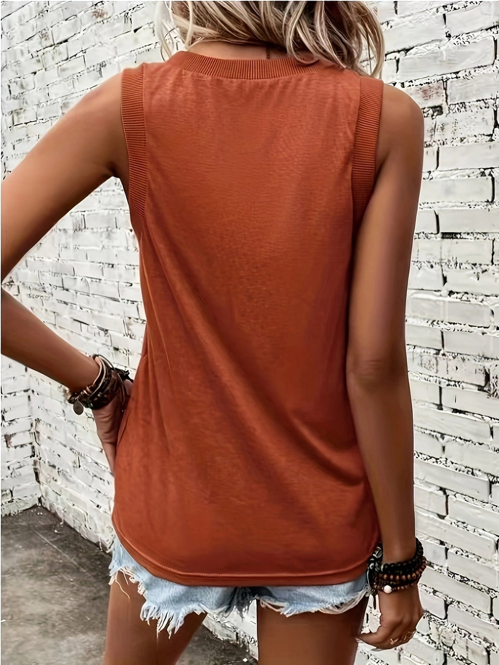Tivara | Women's V-Neck Tank Top Relaxed Fit - Camel - Image 10