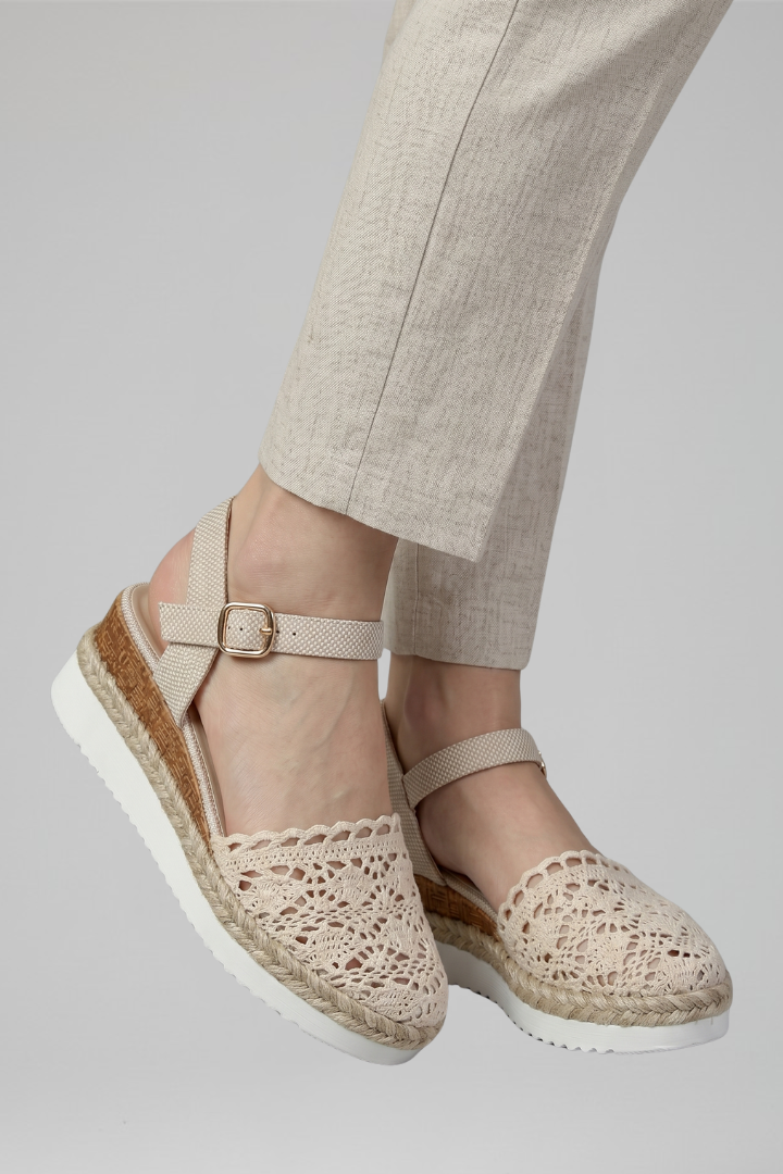 Tivella | Women's Crochet Ankle Strap Espadrille Sandals - Cream - Image 4