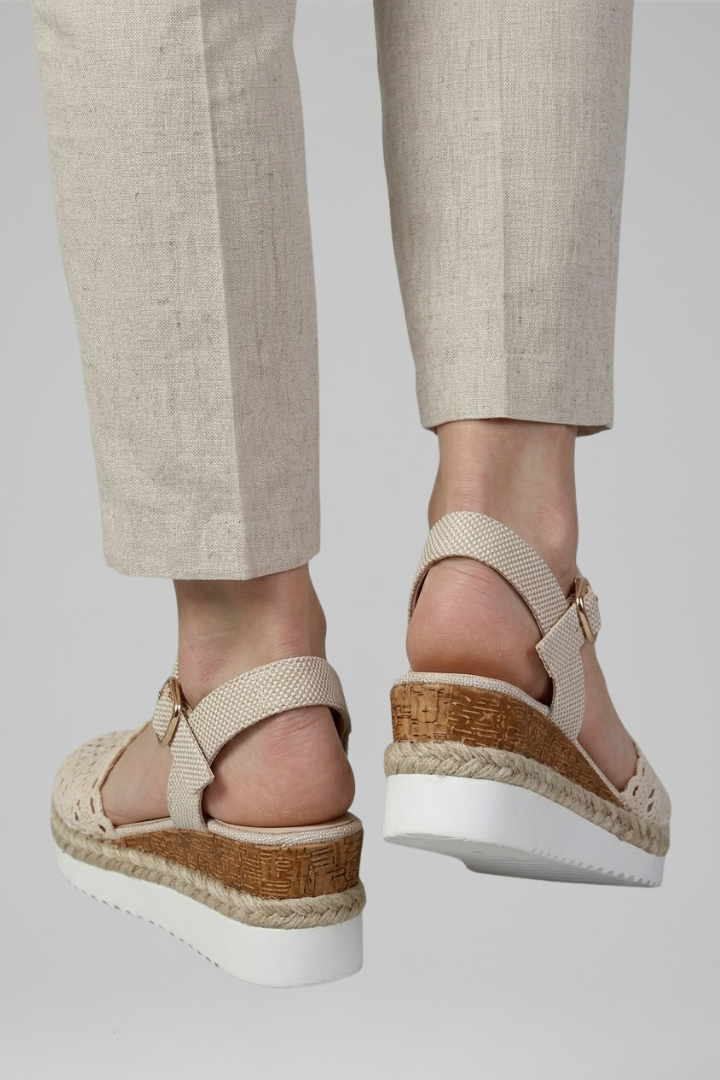 Tivella | Women's Crochet Ankle Strap Espadrille Sandals - Cream - Image 5