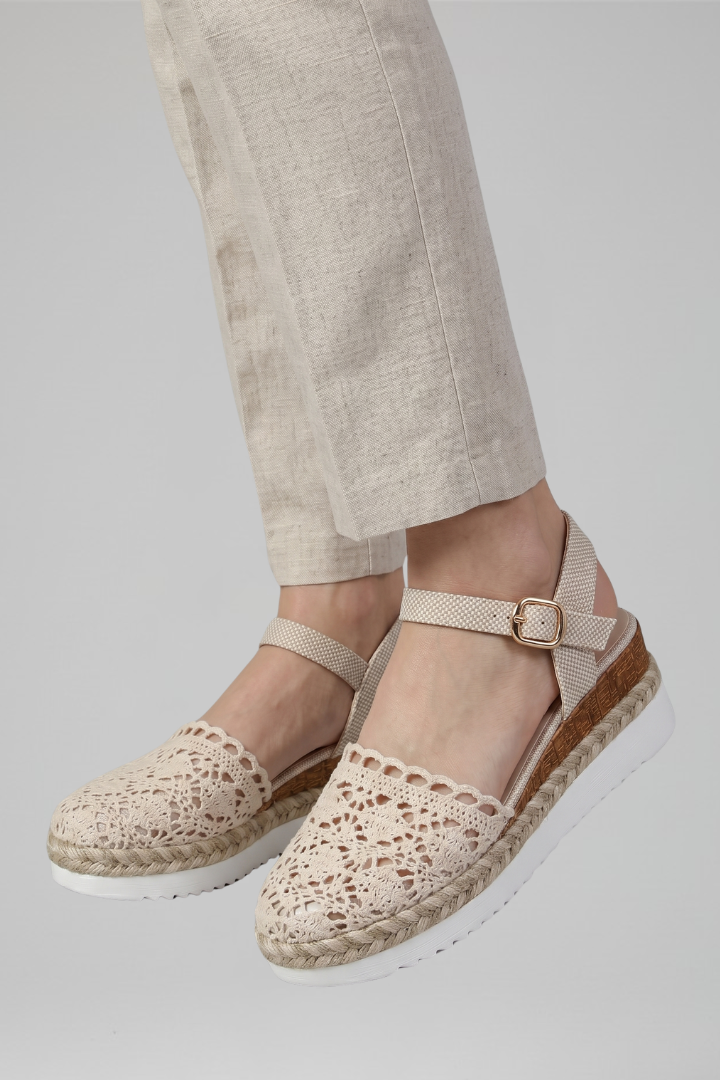 Tivella | Women's Crochet Ankle Strap Espadrille Sandals - Cream - Image 6